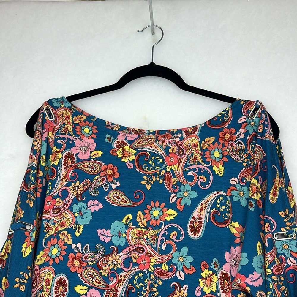 Cable & Gauge Womens Top Multicolor Paisley Boat Neck Split 3/4 Sleeve Sz XL - Picture 3 of 9